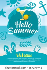 hello summer beach party poster background template