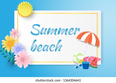 Hello Summer Beach Party,Paper art style.