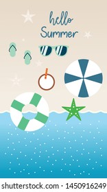 Hello summer beach poster and background logo template