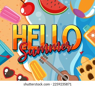 Ilustración del cartel de la playa de verano de Hello