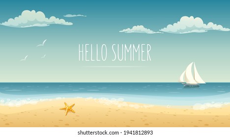 Hermoso paisaje, verano, buen verano, vacaciones de verano. Ilustración vectorial.