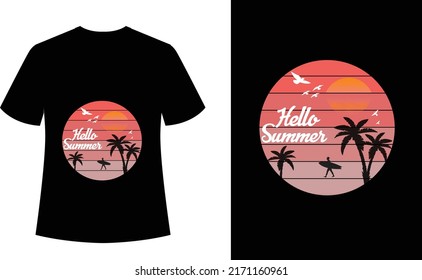 Hello Summer - Beach tshirt design, vectors, surf, sports, tshirt printable, vintage, retro, summer, vacation