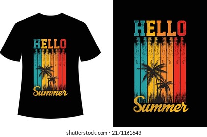 Hello Summer - Beach tshirt design, vectors, surf, sports, tshirt printable, vintage, retro, summer, vacation