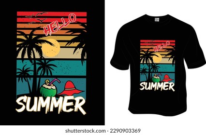  Hello Summer, Summer, Beach T-shirt Design. Ready to print for apparel, poster, and illustration. Modern, simple, lettering.