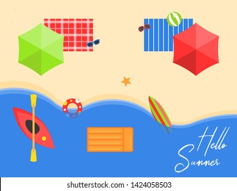 Hello Summer, Summer beach vacation poster vector illustration