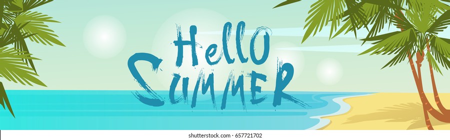 Hallo Summer Beach Urlaub Sand tropischen Meer Blick flache Vektorgrafik