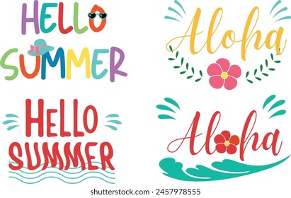 Hello summer, beach vibes, inspirational quotes. Modern calligraphy phrases with hand drawn. Vector lettering for print, tshirt, poster. 