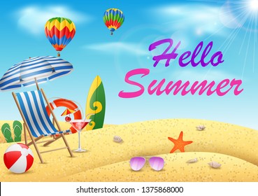 Hello summer with beauty blue sky background. vector illustration
