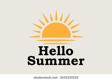 Hello summer black lettering with orange sun 
