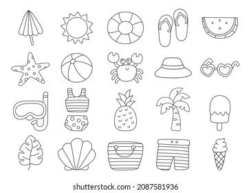 hello summer black and white line icons isolated on white background. vector Illustration.