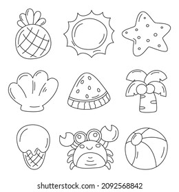 hello summer black and white line icons isolated on white background. vector Illustration.