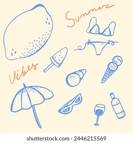 hello summer blue linear illustration