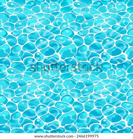 Hello Summer blue water realistic texture, blue waves pool seamless pattern, for kids pool party brochure cover, sports competition banner invitation card decoration, vector hand drawn, sea template