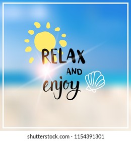 hello summer blurred sea bokeh beach background frame design badge vacation season holidays lettering for logo templates invitation greeting card prints and posters vector illustration