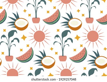 Hello summer boho abstract creative contemporary aesthetic pattern. Vector illustration