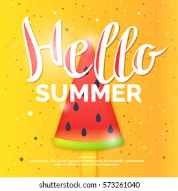 Hello summer. Bright banner with dessert and ice cream.
