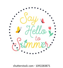 Hello Summer bright poster, banner with minimalistic people