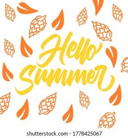 hello summer brush calligraphy hand drawn type with floral ornament.typography design.