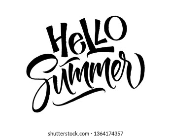 Hello Summer - brush lettering composition. Summer Holidays lettering for invitation, greeting card, prints and posters. Vector illustration EPS10