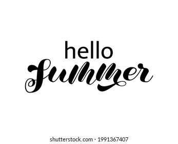 Hello summer brush lettering. Simple quote for clothes. Vector illustration for shirt, banner and decor