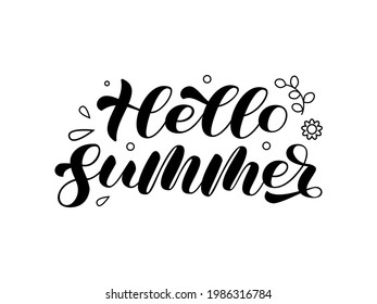 Hello summer brush lettering. Vector illustration for shirt, banner and decor, shirt