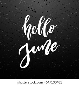 Hello Summer brush lettering. Vocation cards, banners, posters design. Green palm tropical leaves background. Handwritten modern brush pen calligraphy. Vector illustration stock vector.