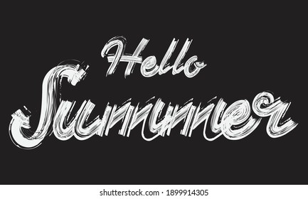 Hola verano Pincel de la tipografía letra del guión letra del guión letra decorativa manuscrita ilustración del signo diseño del texto en el fondo negro