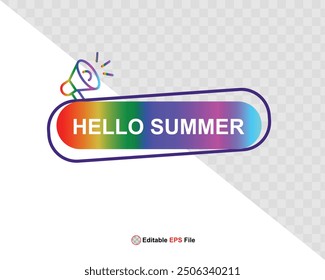 Hello summer button, sun and sale. Vector 