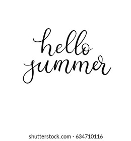 Hello Summer calligraphy greeting card, postcard, card, invitation, banner template. Vector brush calligraphy. Summer hand lettering inscription. Handwritten phrase
