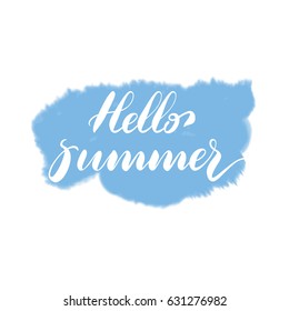Hello summer calligraphy. Hand drawing lettering vector illustration.