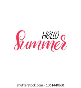Hello summer calligraphy. Hand drawn lettering print