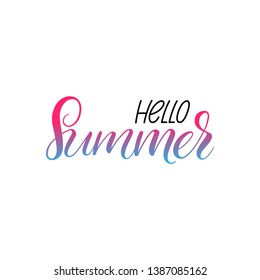 Hello summer calligraphy. Hand drawn lettering print