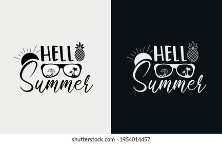 Hello summer ,hello summer calligraphy, hand drawn lettering illustration vector
