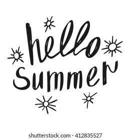 Hello summer calligraphy handmade on a white background. 
