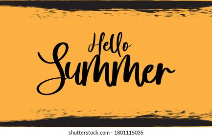 Hello Summer Calligraphy Handwritten Black Color Text On Yellow 
Background