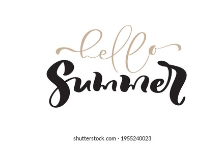 Hello Summer Calligraphy lettering brush text. Vector Hand Drawn Isolated phrase. Illustration doodle sketch isolated design for greeting card, print.