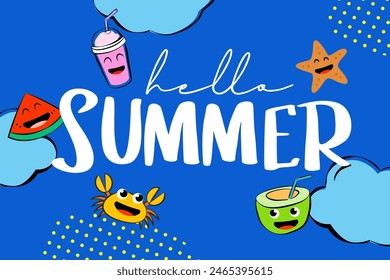 Diseño de póster de campamento de verano con divertidos personajes de dibujos animados.