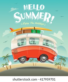 Hello Summer! Camper Van. Summer Vacation. 