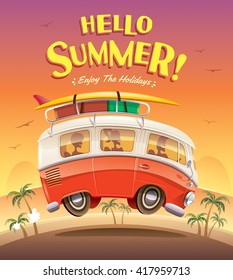 Hello Summer! Camper Van. Summer Vacation. 