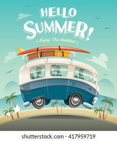 Hello summer! Camper van. Summer vacation. 