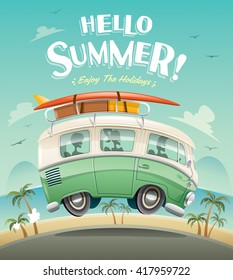 Hello summer! Camper van. Summer vacation. 