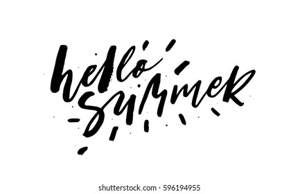 Hello Summer. Can be used for greeting card and banner, vector illustration. Hand Lettering and Typography art isolated on white background.