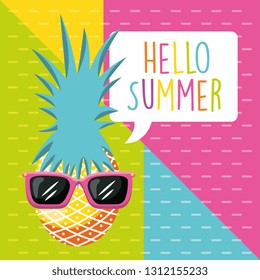 Hello summer card pineappple with sunglasses cartoons vector graphic digital image