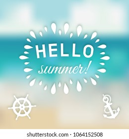 Hello summer card at sea background with marine symbols. vector illustration - eps 10