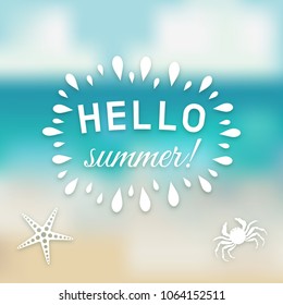 Hello summer card at sea background with marine creature. vector illustration - eps 10