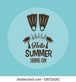 hello summer card shine one with flippers blue background vector illustration eps 10