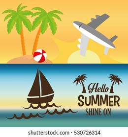 hello summer card shine one two banner vector illustration eps 10