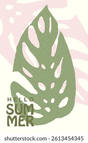 Hello summer card tropical. Abstract exotic leaves. Vector modern trendy plant illustration. Minimalist style design for botanical background, poster, card, cover, poster