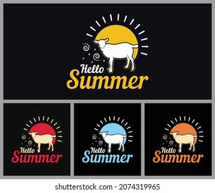 Hello Summer- Cartoon Goat. Colorful Set Good for textile print, baby clothes, poster, card, label, travel set, and other gifts design.