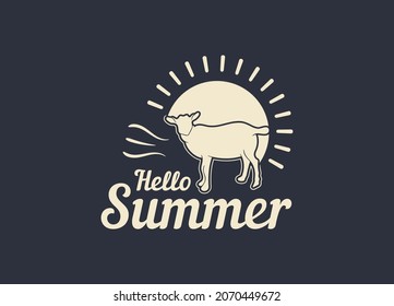 Hello Summer- Cartoon Goat. Good for textile print, baby clothes, poster, card, label, travel set, and other gifts design. Blue Color.